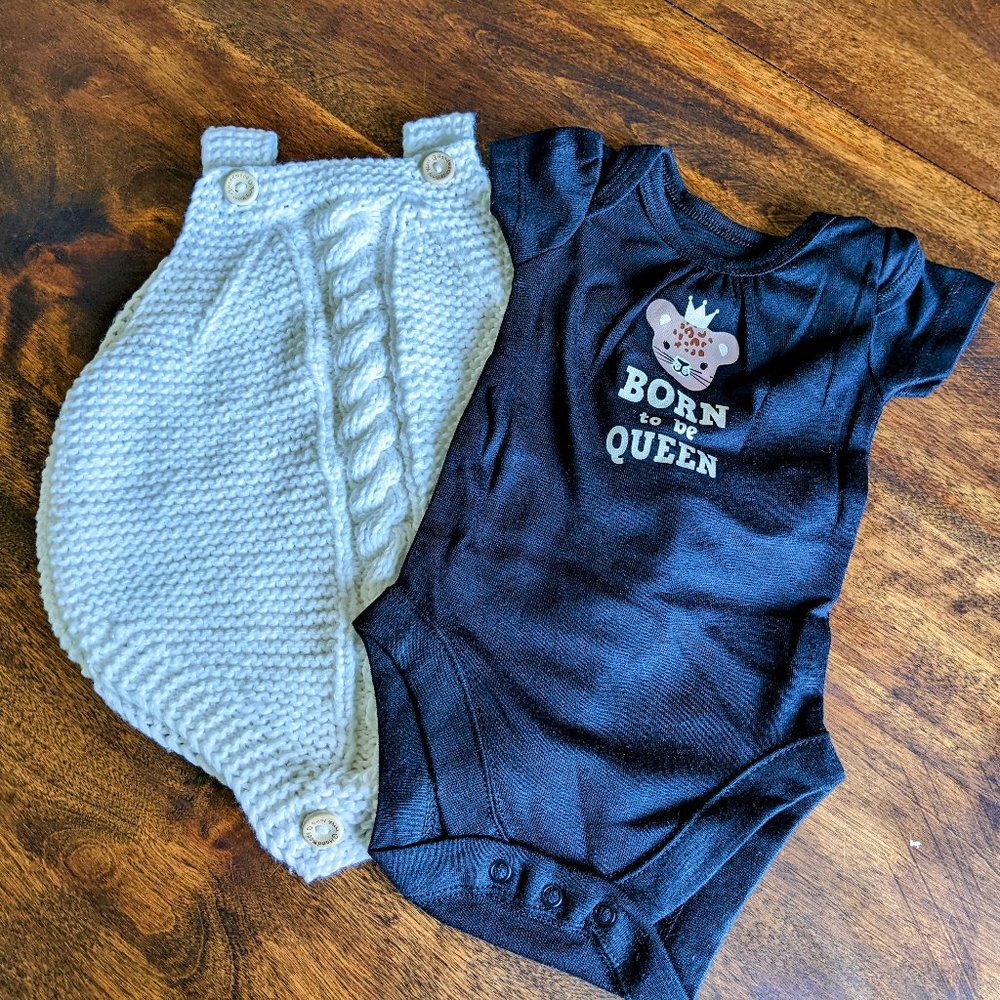 Handmade Baby romper in cotton yarn with Cable Pattern & matching body suit